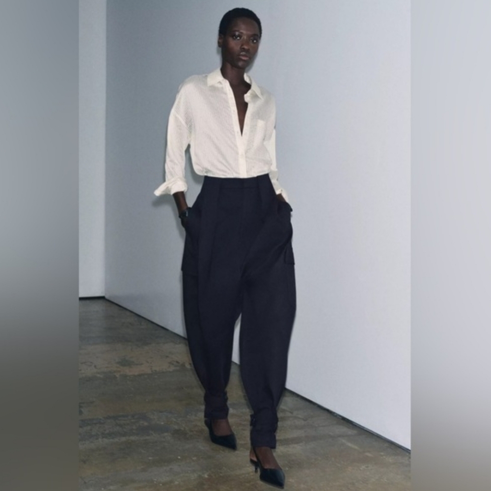 Zara Black Wide-Leg Cargo Pants - Picture 2 of 15